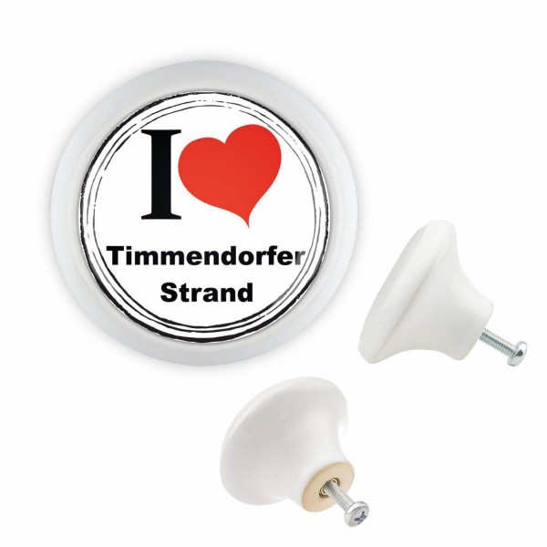 Designer Möbelknopf MKSP017 00093W Weiss I Love Timmendorfer Strand Motiv