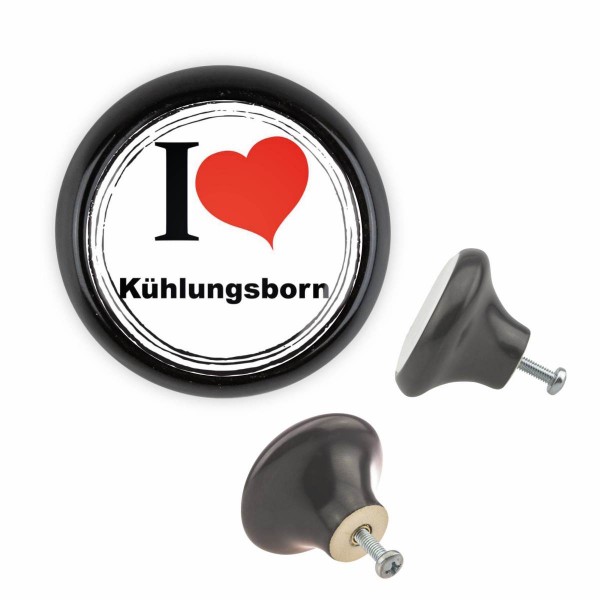 Designer Möbelknopf MKSP017 00101S Schwarz I Love Kühlungsborn Motiv