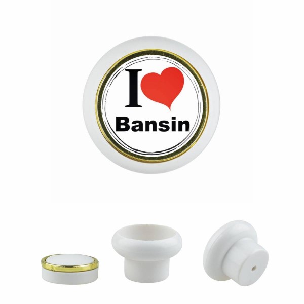 Designer Kunststoff Möbelknopf KSTSP017 KST00108W Weiss I Love Bansin Motiv