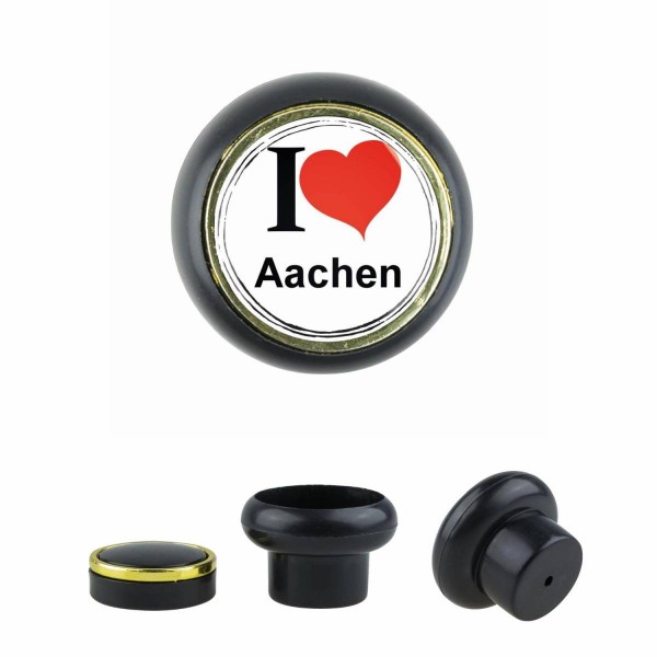 Designer Kunststoff Möbelknopf KSTSP017 KST04577S Schwarz I Love Aachen Motiv