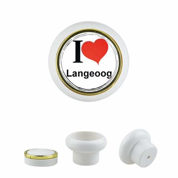 Designer Kunststoff Möbelknopf KSTSP017 KST00301W Weiss I Love Langeoog Motiv