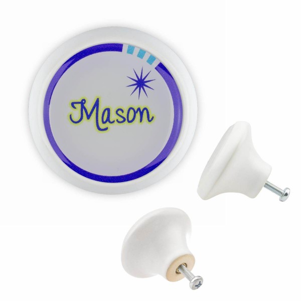 Designer Möbelknopf MKSP018 FM163W Weiss Name Mason Motiv