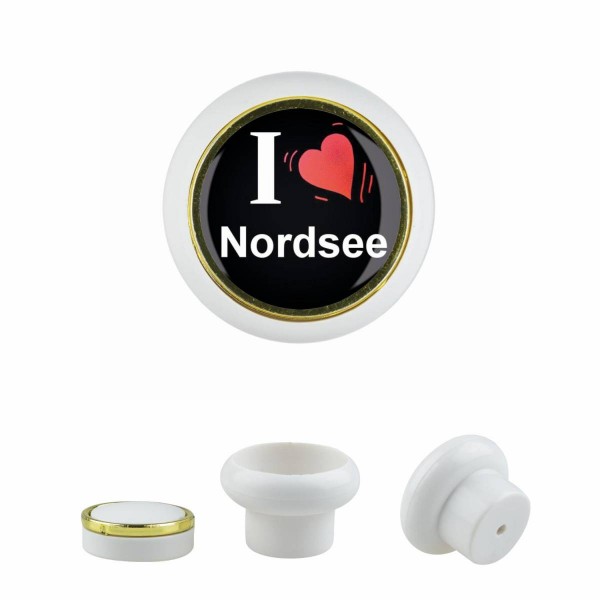 Designer Kunststoff Möbelknopf KSTSP017 KST00292W Weiss I Love Nordsee Motiv