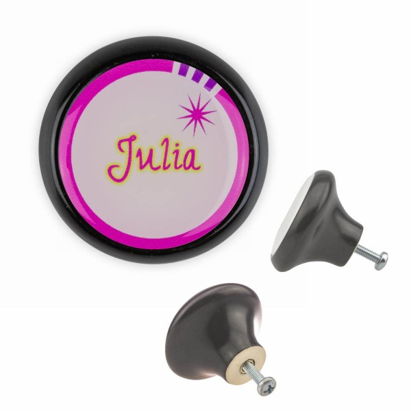 Designer Möbelknopf MKSP019 FF066S Schwarz Name Julia Motiv