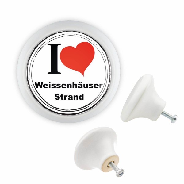 Designer Möbelknopf MKSP017 00090W Weiss I Love Weissenhäuser Strand Motiv