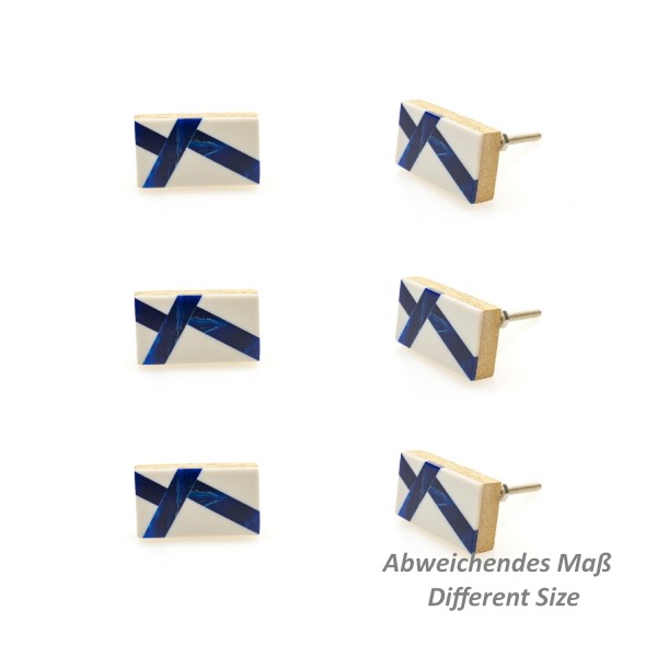Jay Knopf 6er Möbelknopf Set 133GN weiß blau Holz Resin Modern