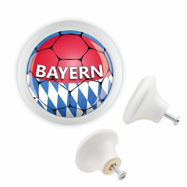 Designer Möbelknopf MKSP014 03506W Weiss Sport Fußball Bundesliga Verein Bayern Motiv