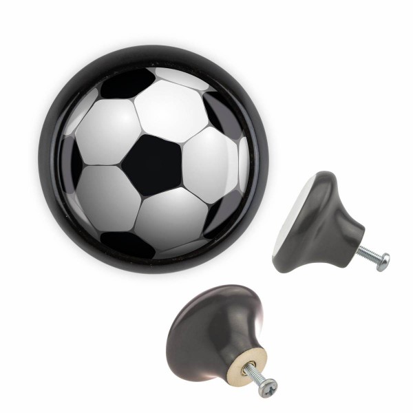 Designer Möbelknopf MKSP014 03445S Schwarz Sport Fußball Soccer Motiv