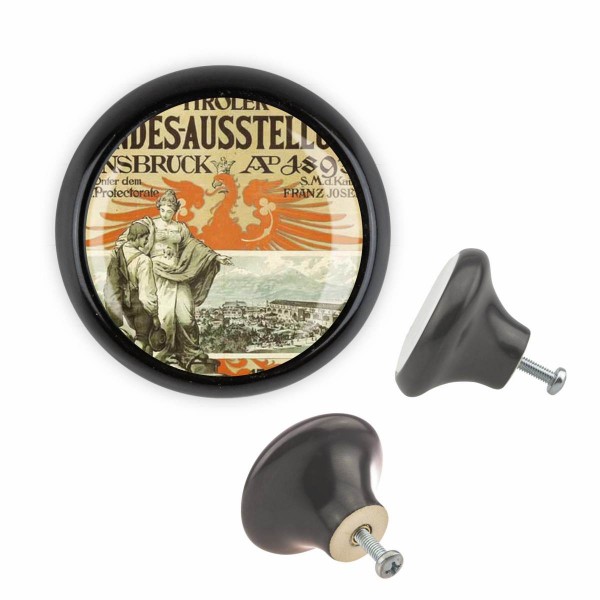 Designer Möbelknopf MKSP016 00985S0 Schwarz Städte Länder Welt Nostalgie Motiv