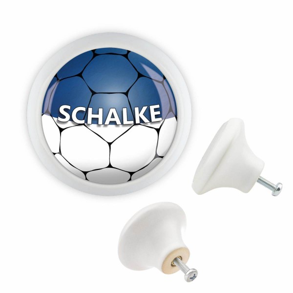 Designer Möbelknopf MKSP014 03526W Weiss Sport Fußball Bundesliga Verein Schalke Motiv