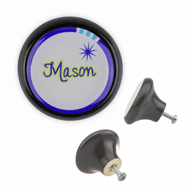 Designer Möbelknopf MKSP018 FM163S Schwarz Name Mason Motiv