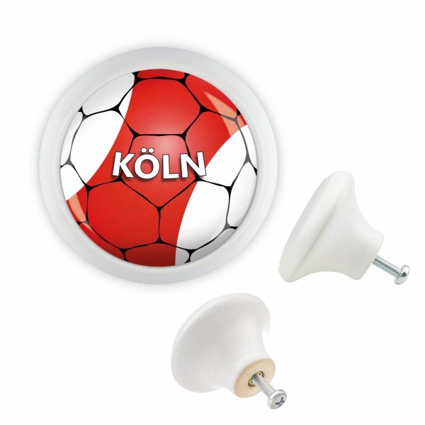 Designer Möbelknopf MKSP014 03519W Weiss Sport Fußball Bundesliga Verein Köln Motiv