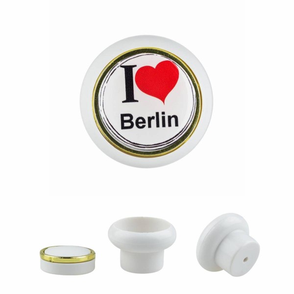 Designer Kunststoff Möbelknopf KSTSP017 KST00623W Weiss I Love Berlin