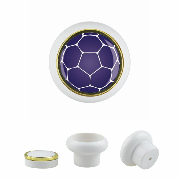 Designer Kunststoff Möbelknopf KSTSP014 KST07174W Weiss Sport Fußball Soccer Motiv