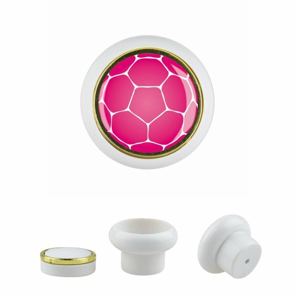 Designer Kunststoff Möbelknopf KSTSP014 KST07172W Weiss Sport Fußball Soccer Motiv