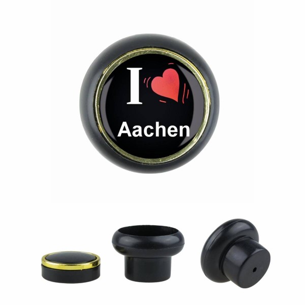 Designer Kunststoff Möbelknopf KSTSP017 KST04578S Schwarz I Love Aachen Motiv