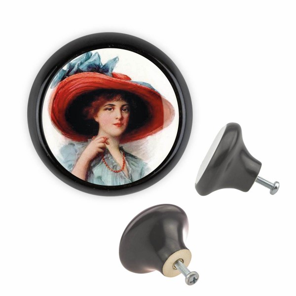 Designer Möbelknopf MKSP010 05326S Schwarz Vintage Nostalgie 20er 50er Jahre Frauen Portrait Motiv