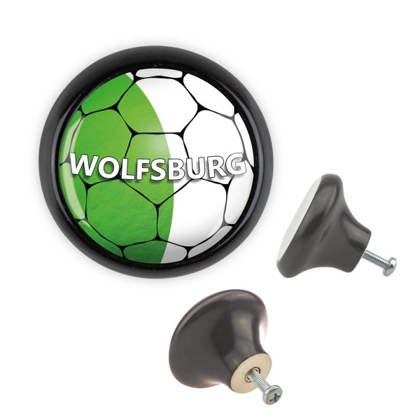 Designer Möbelknopf MKSP014 03528S Schwarz Sport Fußball Bundesliga Verein Wolfsburg Motiv