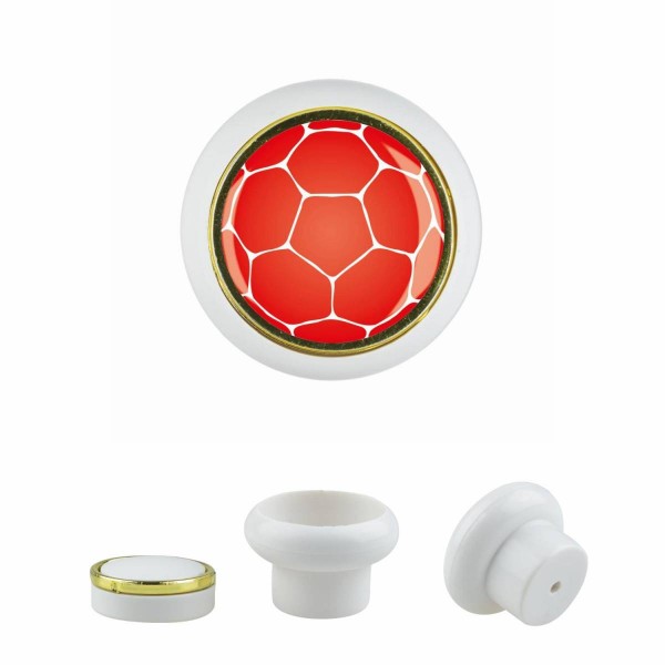 Designer Kunststoff Möbelknopf KSTSP014 KST07171W Weiss Sport Fußball Soccer Motiv