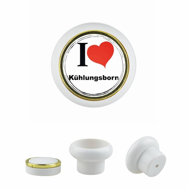 Designer Kunststoff Möbelknopf KSTSP017 KST00101W Weiss I Love Kühlungsborn Motiv