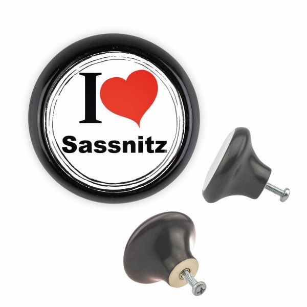 Designer Möbelknopf MKSP017 00095S Schwarz I Love Sassnitz Motiv