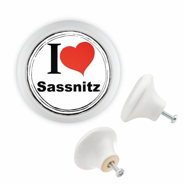 Designer Möbelknopf MKSP017 00095W Weiss I Love Sassnitz Motiv
