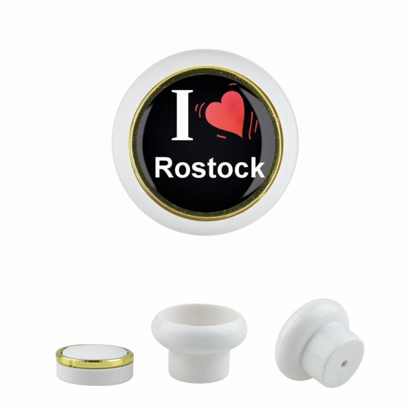 Designer Kunststoff Möbelknopf KSTSP017 KST00112W Weiss I Love Rostock Motiv