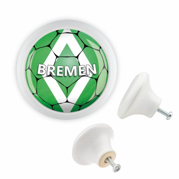 Designer Möbelknopf MKSP014 03508W Weiss Sport Fußball Bundesliga Verein Bremen Motiv