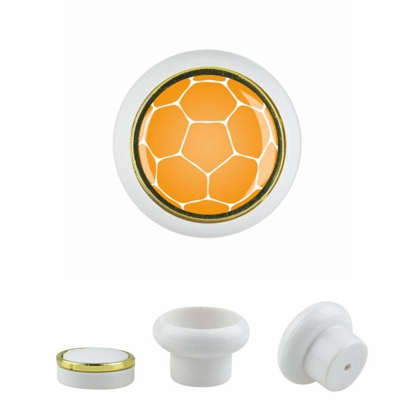 Designer Kunststoff Möbelknopf KSTSP014 KST07162W Weiss Sport Fußball Soccer Motiv