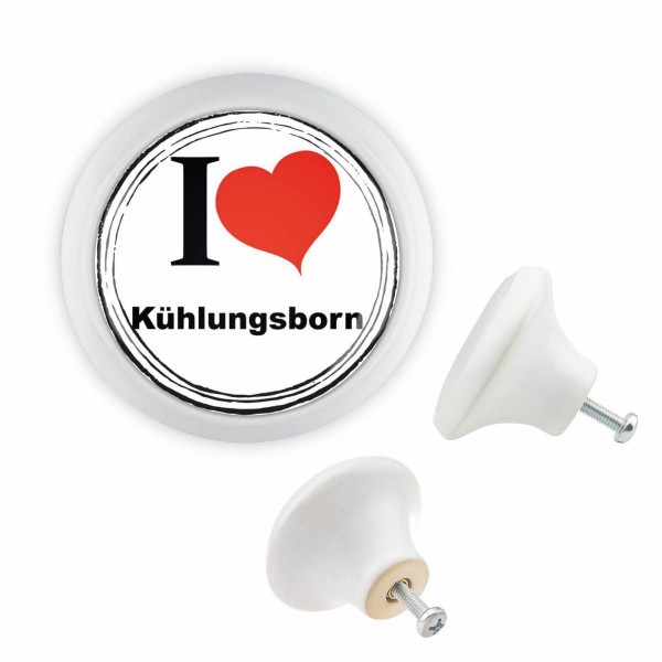 Designer Möbelknopf MKSP017 00101W Weiss I Love Kühlungsborn Motiv