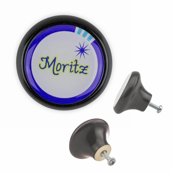 Designer Möbelknopf MKSP018 FM005S Schwarz Name Moritz Motiv