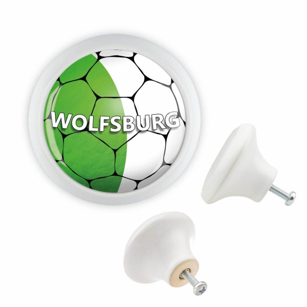 Designer Möbelknopf MKSP014 03528W Weiss Sport Fußball Bundesliga Verein Wolfsburg Motiv