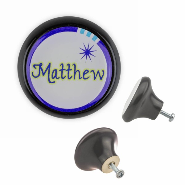 Designer Möbelknopf MKSP018 FM166S Schwarz Name Matthew Motiv