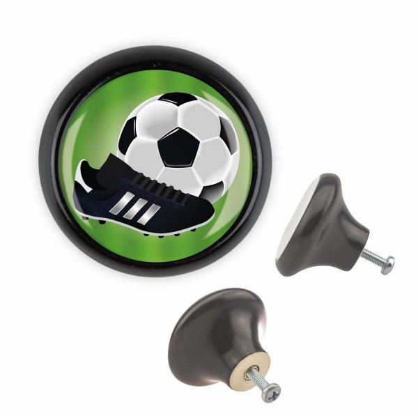 Designer Möbelknopf MKSP014 03485S Schwarz Sport Fußball Soccer Motiv