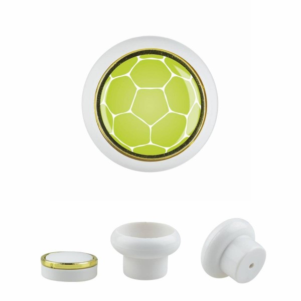 Designer Kunststoff Möbelknopf KSTSP014 KST07164W Weiss Sport Fußball Soccer Motiv